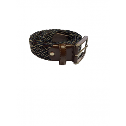 Cintura uomo Bergamotto - Intrecciata - Pelle e Tessuto - Blu/bianco/testa di moro