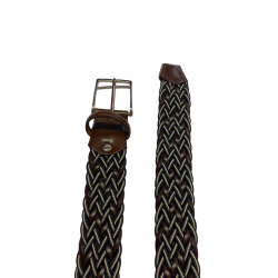 Cintura uomo Bergamotto - Intrecciata - Pelle e Tessuto - Blu/bianco/testa di moro